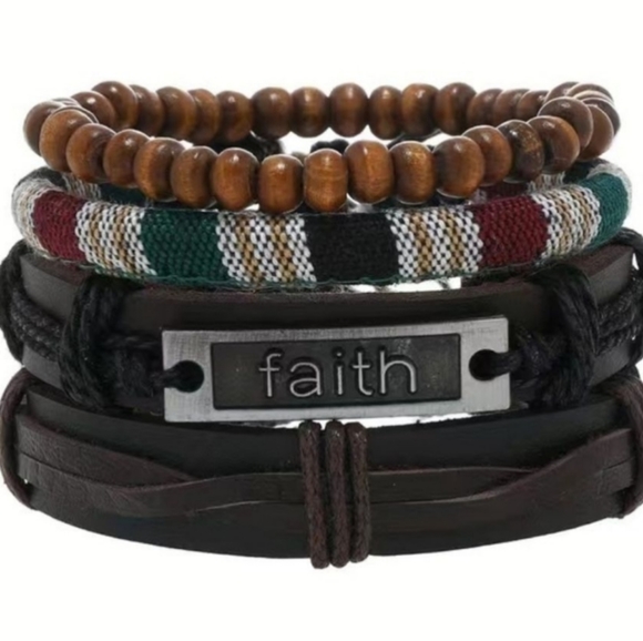 Men's leather bracelets layered beaded faith brown (2 out of the 4 shown) - Picture 3 of 4